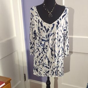Cynthia Rowley Navy and White Abstract Long Sleeve Top